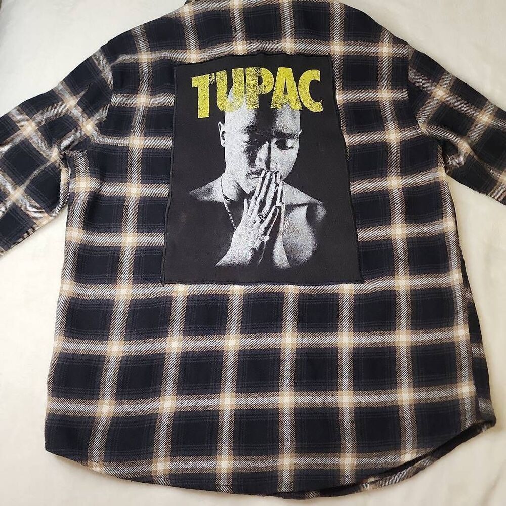 Tupac Upcycled Old Navy Flannel Shirt Size Large 10-12